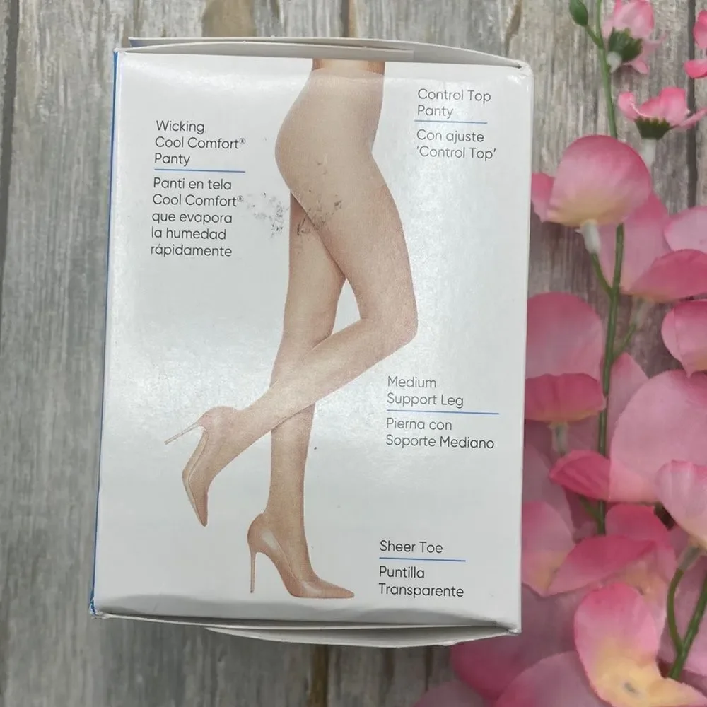 Sheer Energy Medium Leg Support Control Top Tights Pantyhose 2-Pack Size B